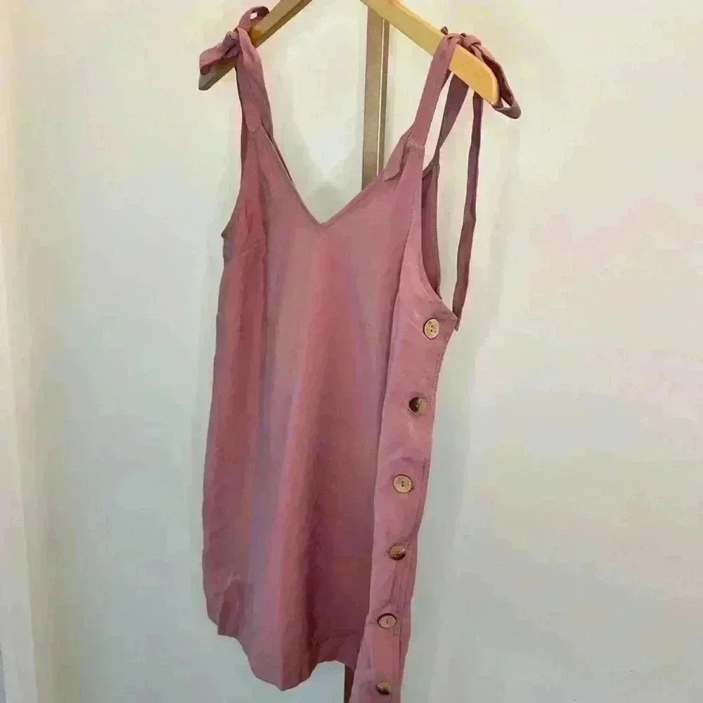 Topshop Women's Pink Side Button Mini Slip Dress Size 2 Sleeveless - Picture 6 of 13